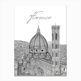 Florence Cathedral, Black And White Cityscape Canvas Print