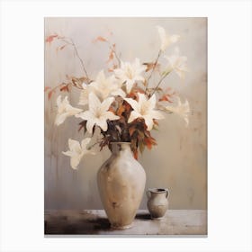 Lily, Autumn Fall Flowers Sitting In A White Vase, Farmhouse Style 1 Canvas Print