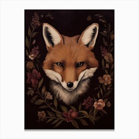 Fox Portrait With Rustic Flowers 3 Canvas Print