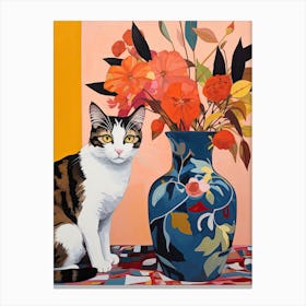 Snapdragon Flower Vase And A Cat, A Painting In The Style Of Matisse 0 Canvas Print
