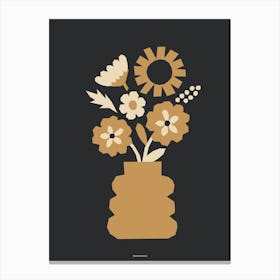 Minimal Gold and Black Primrose Flower Bouquet Print Dark Version Canvas Print