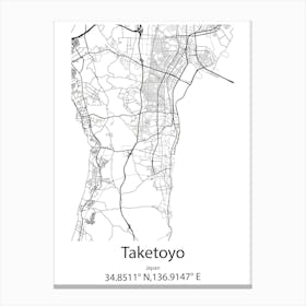 Taketoyo,Japan Minimalist Map Stampe su tela