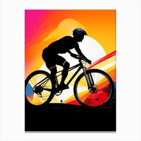 Silhouette Of A Mountain Biker Canvas Print