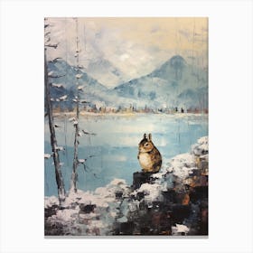 Vintage Winter Animal Painting Chipmunk 3 Canvas Print