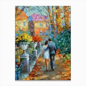 Couple Walking In The Park Canvas Print