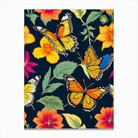 Seamless Pattern With Butterflies And Flowers Canvas Print