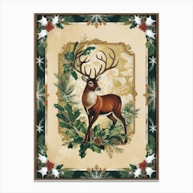 Deer With Holly Canvas Print