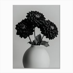 Black Dahlia Elegance - Minimalist Floral Art in White Vase Canvas Print