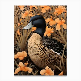 Dark And Moody Botanical Mallard Duck 4 Canvas Print