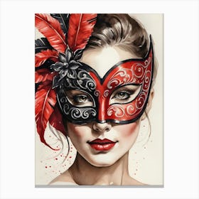 A Woman In A Carnival Mask, Red And Black (23) Canvas Print