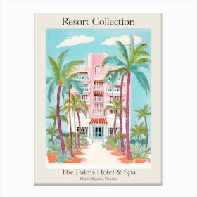 Poster Of The Palms Hotel & Spa   Miami Beach, Florida   Resort Collection Storybook Illustration 3 Canvas Print
