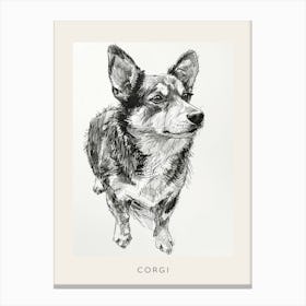 Corgi Dog Line Sketch 5 Poster Canvas Print