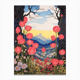Tulips Mountain Landscape 5 Canvas Print