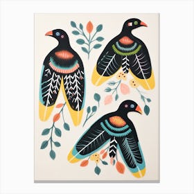 Folk Style Bird Painting Raven 3 Canvas Print