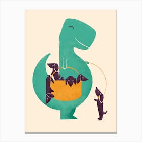 T-Rex and his Basketful of Weiner Dogs Canvas Print