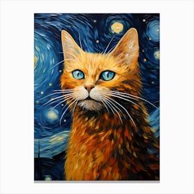 Orange Cat Portrait, Vincent Van Gogh Inspired Canvas Print