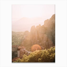 Greek Sunset Monastery Canvas Print