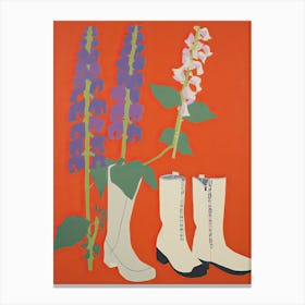 A Painting Of Cowboy Boots With Snapdragon Flowers, Pop Art Style 6 Canvas Print