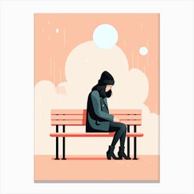 Sad Girl Sitting On A Bench, Loneliness Canvas Print