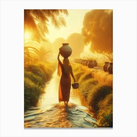 Woman Carrying Pots Canvas Print