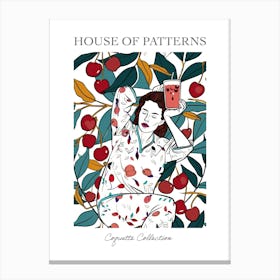 Woman Portrait With Cherries 10 Pattern Poster Canvas Print