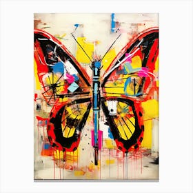 Butterfly yellow, red in Basquiat's Style Canvas Print