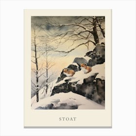 Winter Watercolour Stoat 1 Poster Canvas Print