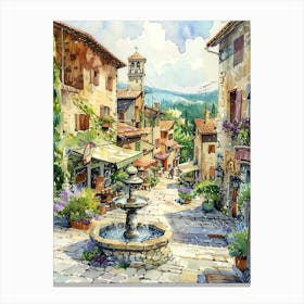 Watercolor Of Italian Village Canvas Print