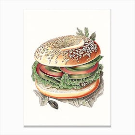 Whole Wheat Bagel With Sliced Turkey Lettuce And Tomato Vintage Drawing Canvas Print