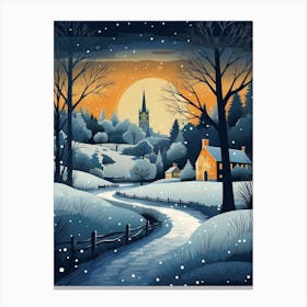 Winter Travel Night Illustration Cotswolds United Kingdom 1 Canvas Print