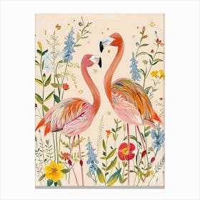 Folksy Floral Animal Drawing Flamingo 2 Canvas Print