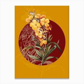 Vintage Botanical Cheiranthus Flower Giroflee Jaune on Circle Red on Yellow n.0108 Canvas Print