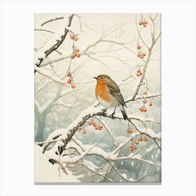 Winter Bird Painting Robin 3 Canvas Print