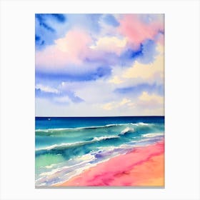 Crane Beach, Barbados Pink Watercolour Canvas Print
