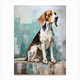 Beagle Dog, Painting In Light Teal And Brown 2 Canvas Print
