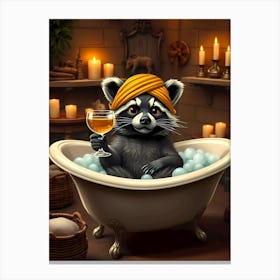 Cute Raccoon In The Bath Canvas Print