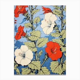 Kikyo Chinese Bellflower 3 Vintage Botanical Woodblock Canvas Print