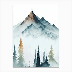 Mountain And Forest In Minimalist Watercolor Vertical Composition 8 Canvas Print