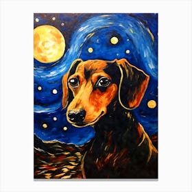 Dachshund Starry Night Dog Portrait Canvas Print