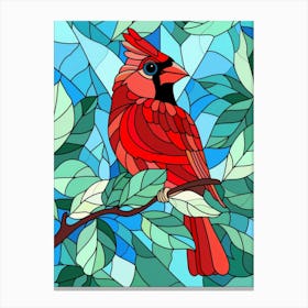 Stained Glass Cardinal On A Branch Canvas Print