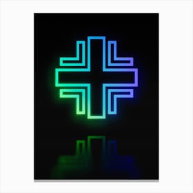 Neon Blue and Green Abstract Geometric Glyph on Black n.0168 Canvas Print
