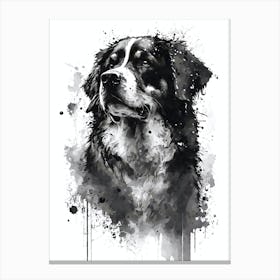 Cute Bernese Mountain Dog Black Ink Portrait Canvas Print