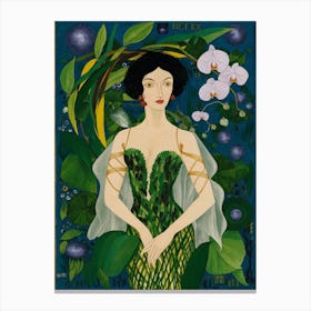 Woman In A Green Dress 3 Canvas Print
