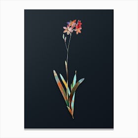 Vintage Corn Lily Botanical Watercolor Illustration on Dark Teal Blue Canvas Print