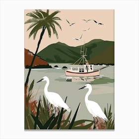 Egrets On The Beach Canvas Print