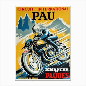 1950 Pau Grand Prix Motorcycle Race Poster Canvas Print