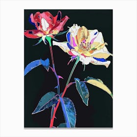 Neon Flowers On Black Rose 5 Canvas Print