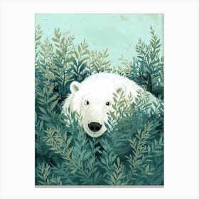 Polar Bear Hiding In Bushes Storybook Illustration 1 Canvas Print