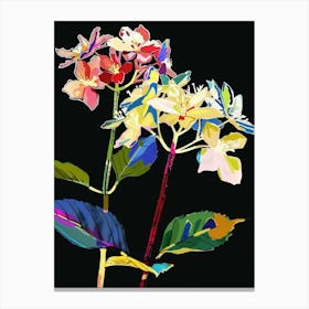 Neon Flowers On Black Hydrangea 1 Canvas Print