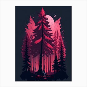 A Fantasy Forest At Night In Red Theme 80 Canvas Print
